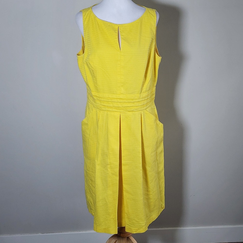 Lauren Ralph Lauren Seersucker Dress Womens 14 Yellow Pockets Preppy Cotton Fun